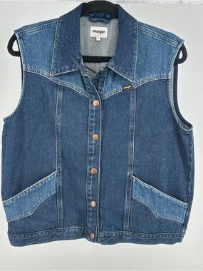 Women’s Large Retro Western Wrangler Blue Two-Tone Denim Vest